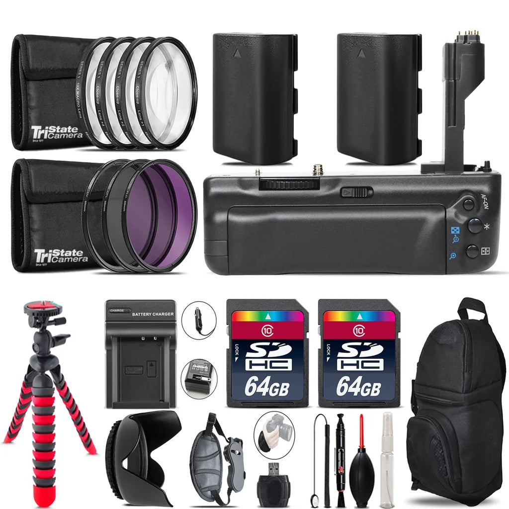 Battery Grip for Canon 5D Mark III / 5DS + 2x LP-E6 Battries + 128GB Kit - 77mm