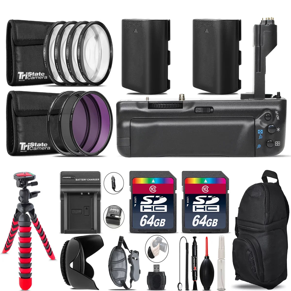 Battery Grip for Canon 5D Mark III / 5DS + 2x LP-E6 Battries + 128GB Kit - 77mm