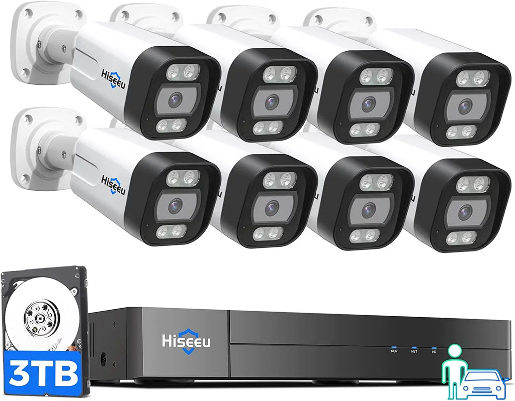 Hiseeu PoE Security Camera System,8PCS 5MP IP Security Camera for Indoor Outdoor,4K PoE NVR 16CH Expandable with 3TB Hard Drive,Person/Vehicle Detect,Audio Video Monitoring