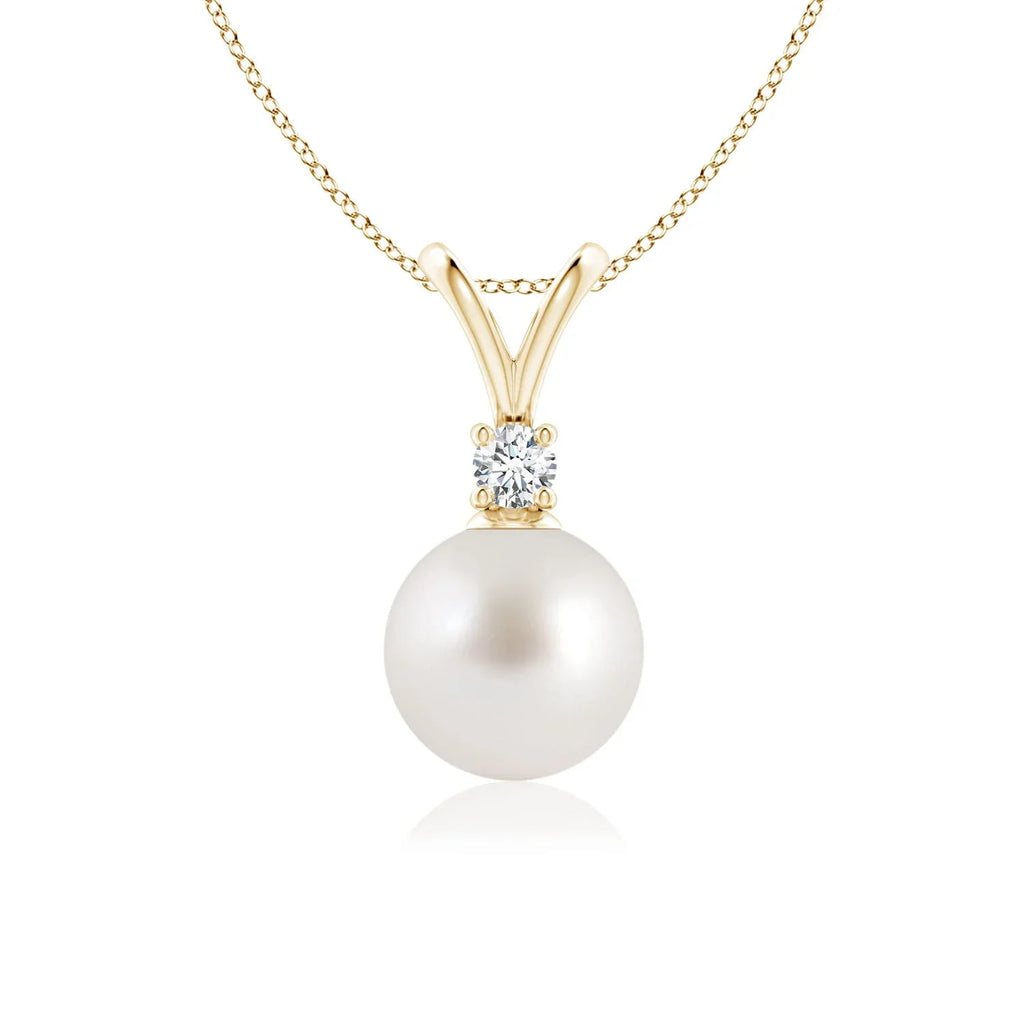 Angara South Sea Cultured Pearl V-Bale Pendant Necklace for Women, Girls in 14K Yellow Gold (Grade-AAA|Size-8mm) June Birthstone Jewelry Gifts for Her Birthday, Wedding, Engagement, Valentines Day