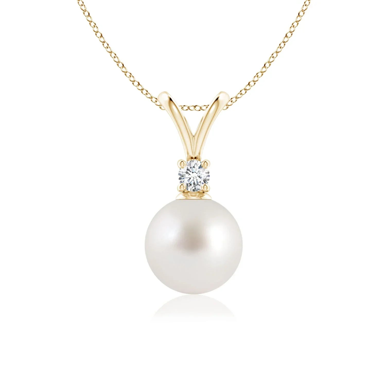 Angara South Sea Cultured Pearl V-Bale Pendant Necklace for Women, Girls in 14K Yellow Gold (Grade-AAA|Size-8mm) June Birthstone Jewelry Gifts for Her Birthday, Wedding, Engagement, Valentines Day