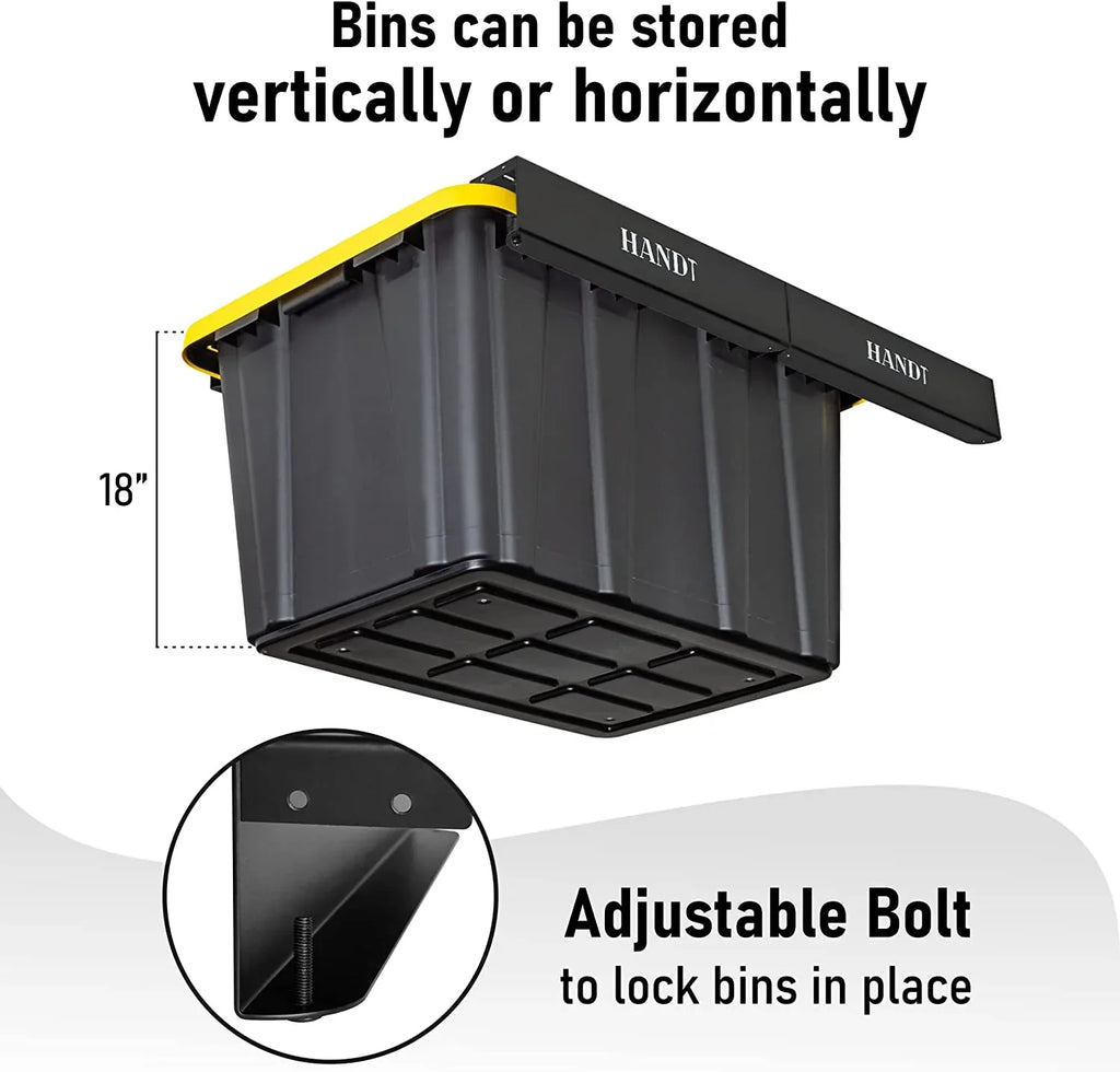 WAGEE Overhead Garage Storage Rack, Ceiling Racks, Bin Organization System, Heavy Duty Metal Rack For Container, Supports Most Bins (Black, 4 Sets)