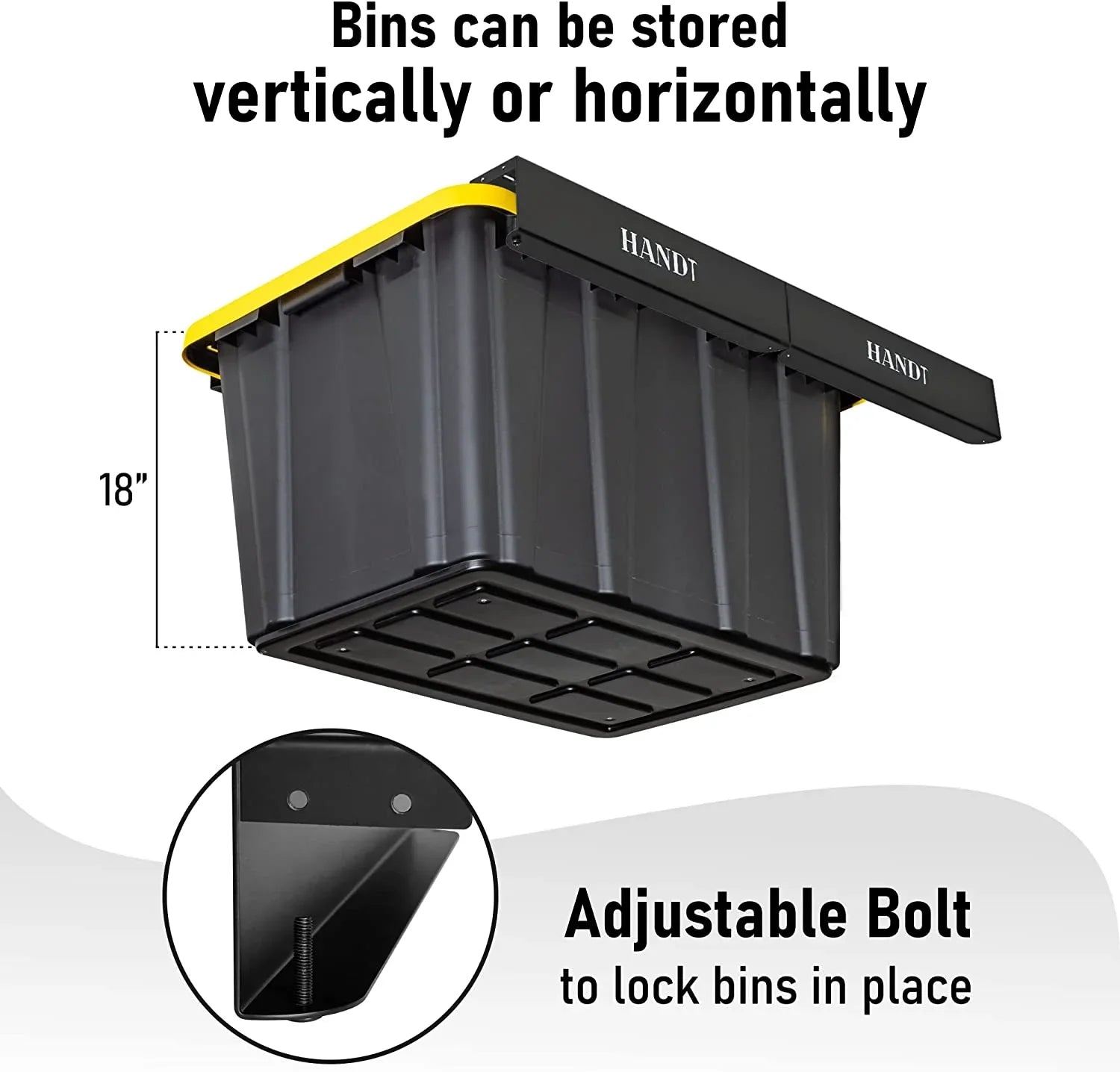 WAGEE Overhead Garage Storage Rack, Ceiling Racks, Bin Organization System, Heavy Duty Metal Rack For Container, Supports Most Bins (Black, 4 Sets)