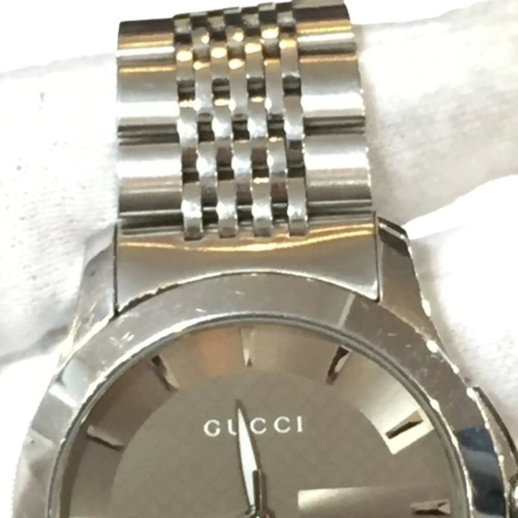 Pre-Owned GUCCI 126.4 G Timeless Brown Dial SS Stainless Steel Silver Analog Watch Men's Date Quartz IT26SVZ67548 RK1056D (Good)