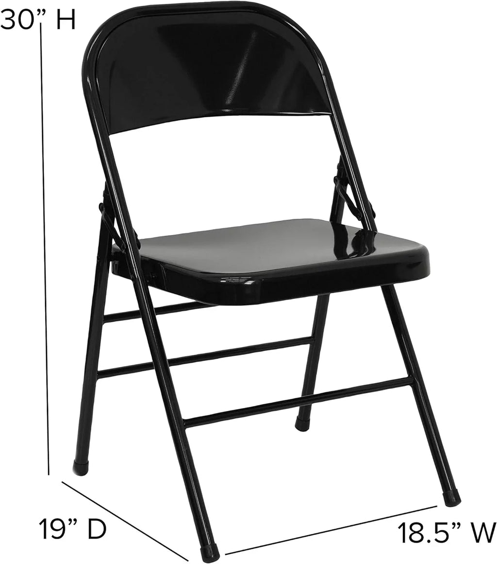 HERCULES Series Triple Braced & Double Hinged Black Metal Folding Chair