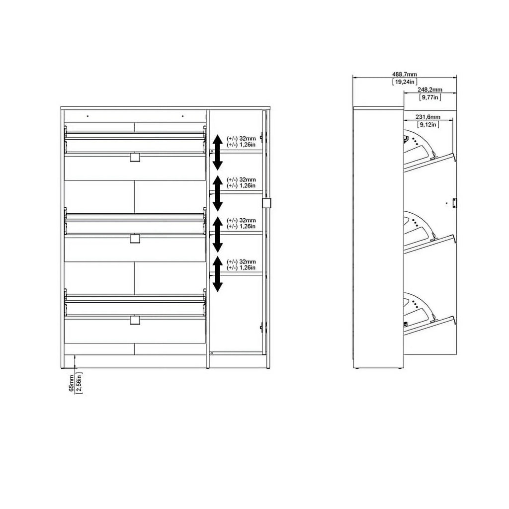 Allora 3 Drawer Shoe Cabinet & Door in Oak-White High Gloss with 2 Layers