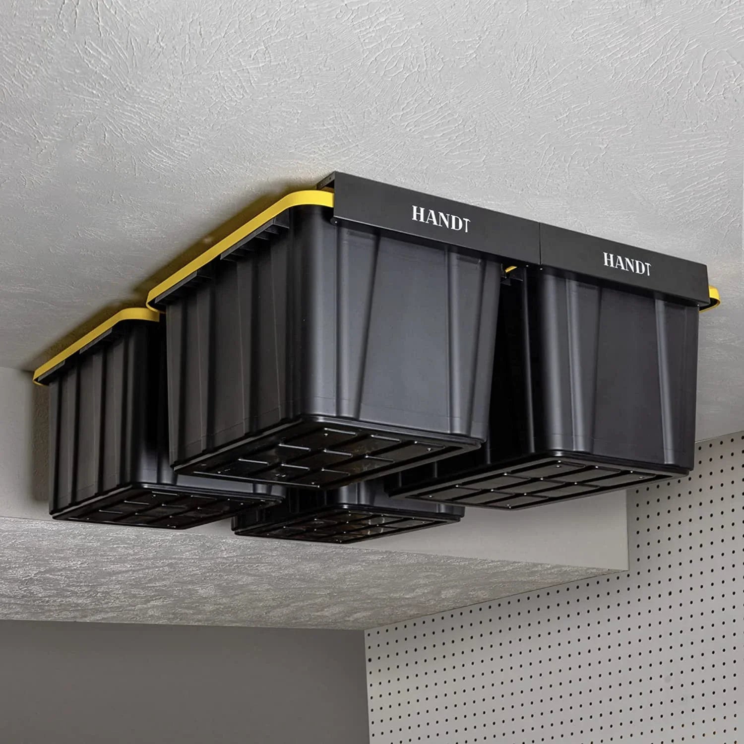 WAGEE Overhead Garage Storage Rack, Ceiling Racks, Bin Organization System, Heavy Duty Metal Rack For Container, Supports Most Bins (Black, 4 Sets)