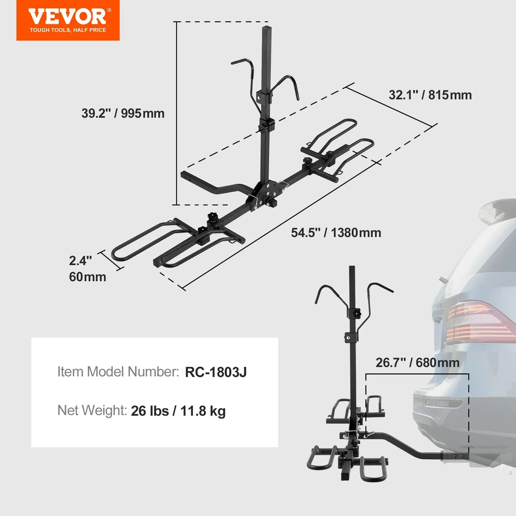 BENTISM 2-Bike Rack 80LBS Hitch Mount Folding Carrier Car Truck SUV 1.25"/2" Receiver