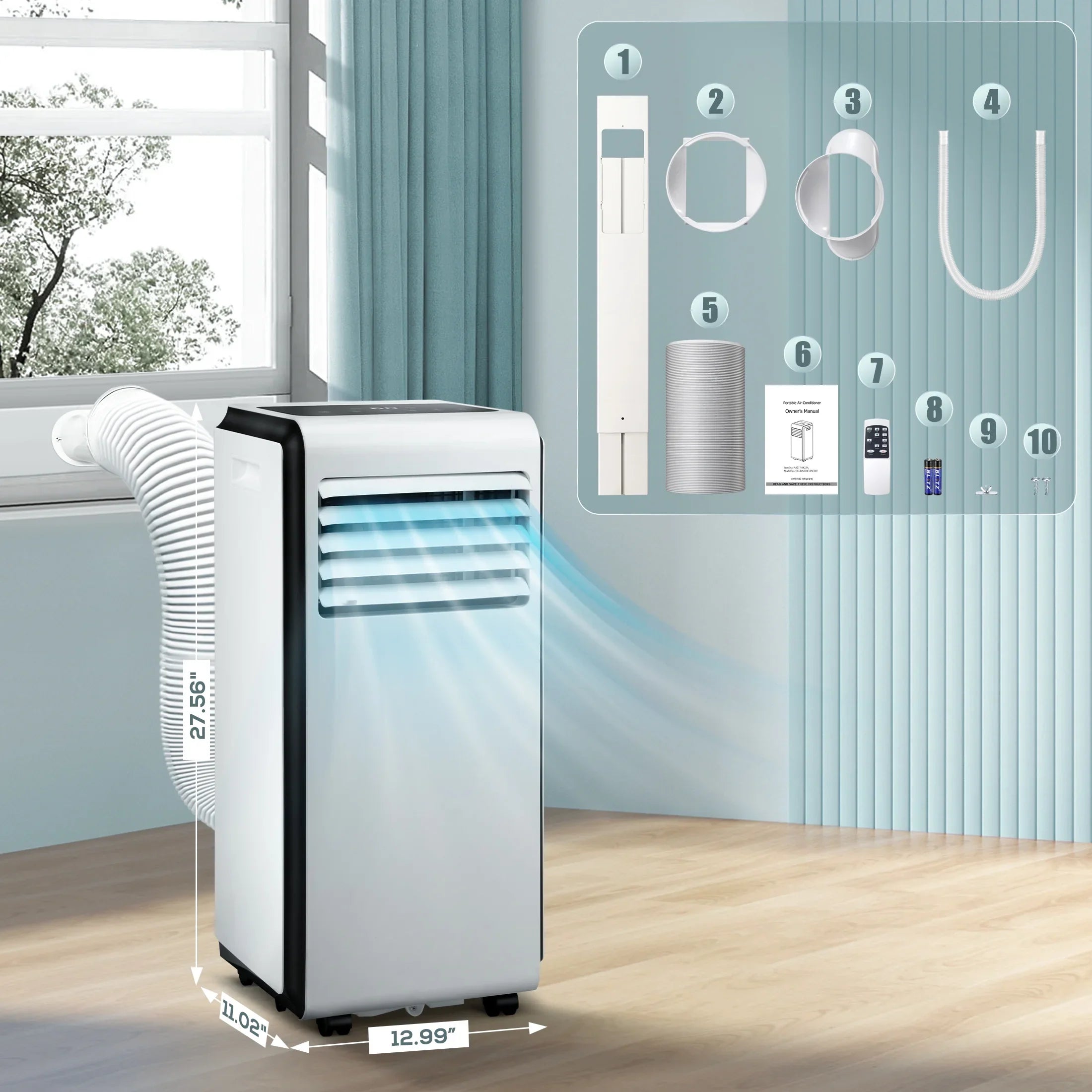 KISSAIR 6,000 BTU (10,000 BTU ASHARE) Portable Air Conditioner, Dehumidifier, Fan, 3 in 1 AC with 24-Hour Timer