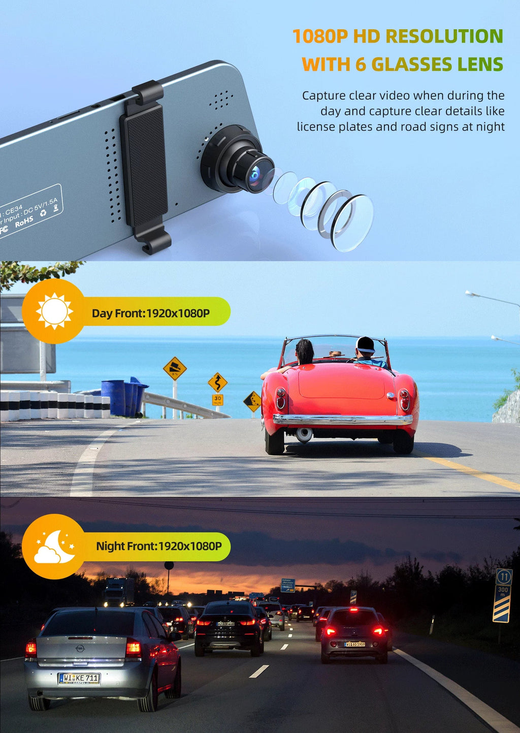 TOGUARD Mirror Dash Cam for Cars, 1080P HD Rear View Mirror Camera, 5'' IPS Full Touch Screen Front and Rear Dual Dash Camera with G-Sensor, Parking Monitor, Loop Recording, Parking Assistant