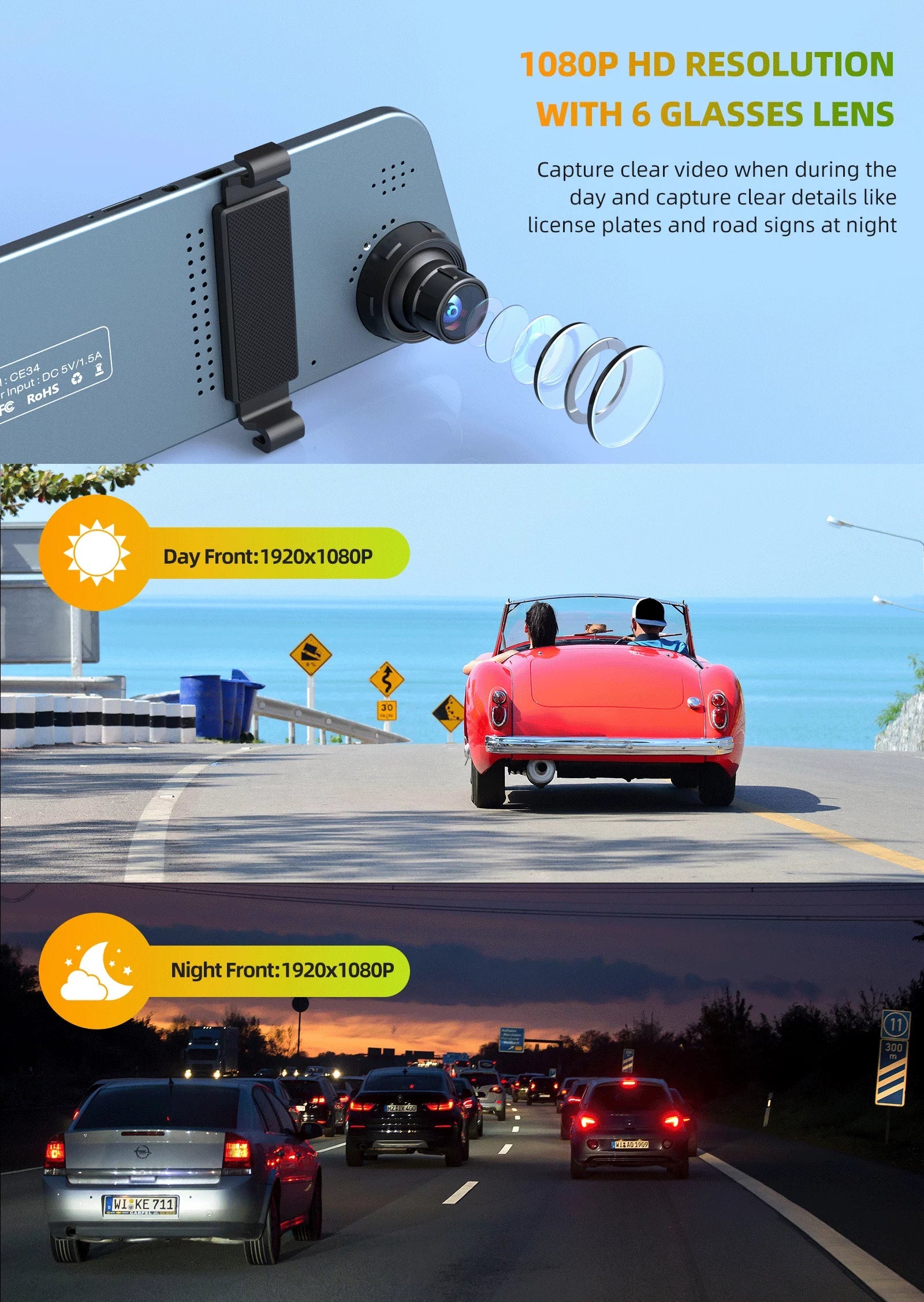 TOGUARD Mirror Dash Cam for Cars, 1080P HD Rear View Mirror Camera, 5'' IPS Full Touch Screen Front and Rear Dual Dash Camera with G-Sensor, Parking Monitor, Loop Recording, Parking Assistant