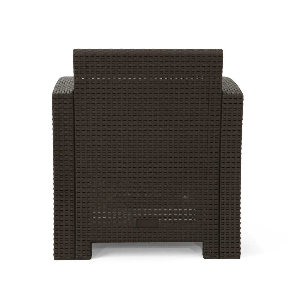 Ollie Outdoor 4-Seater Wicker Club Chat Chair Set with Fire Pit, Brown and Mixed Beige