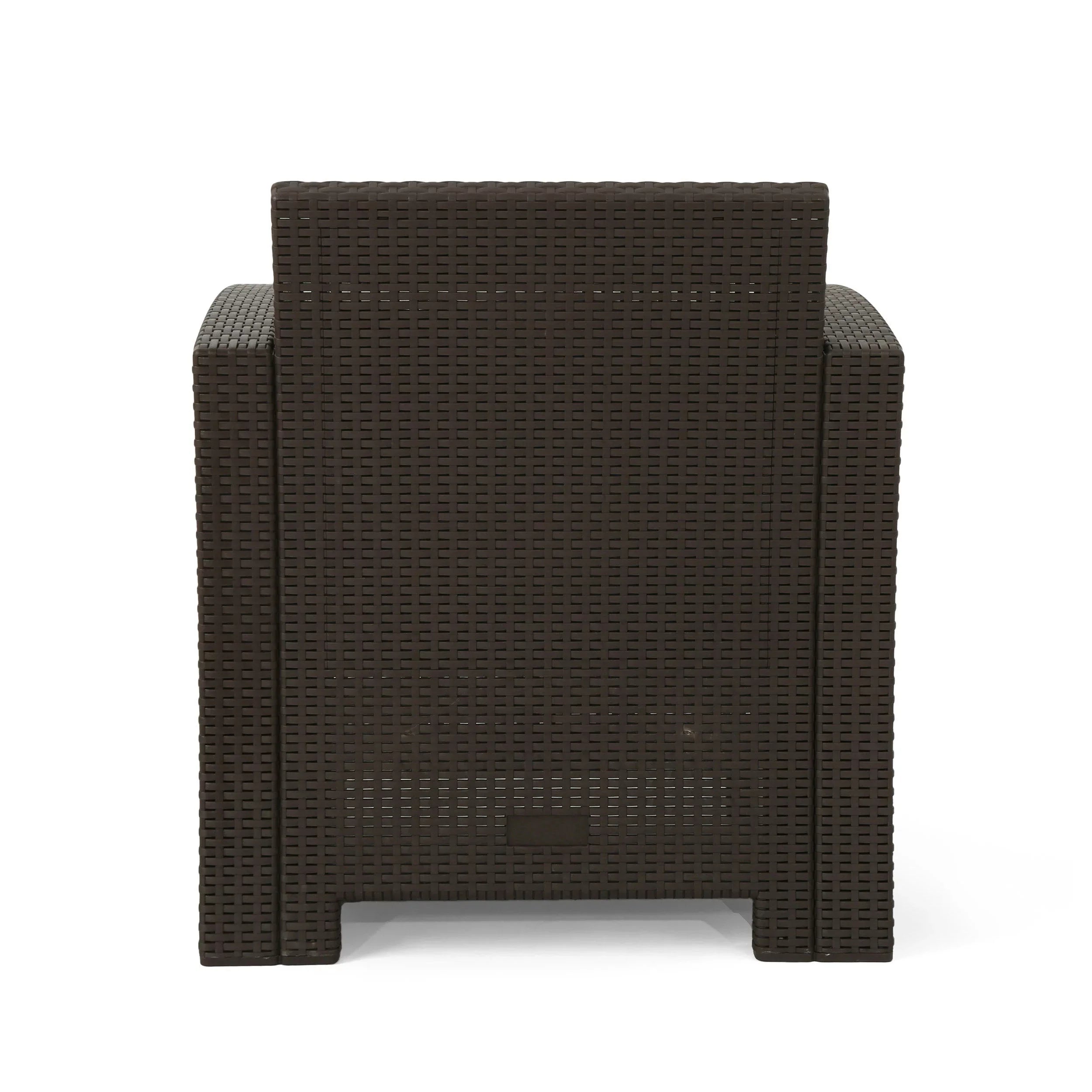 Ollie Outdoor 4-Seater Wicker Club Chat Chair Set with Fire Pit, Brown and Mixed Beige