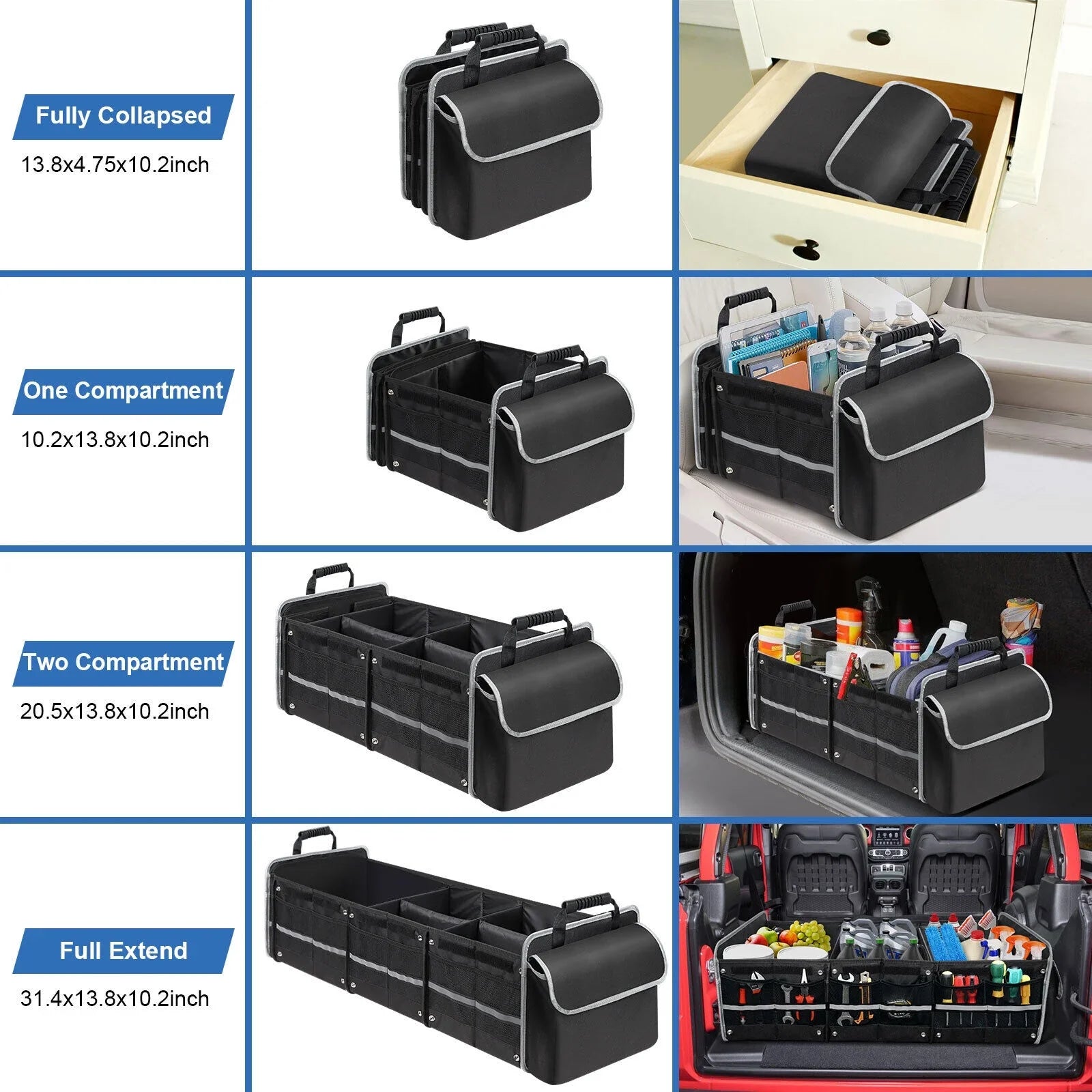 Car Trunk Organizer Multi Compartment Cargo Storage Container for SUV Truck US
