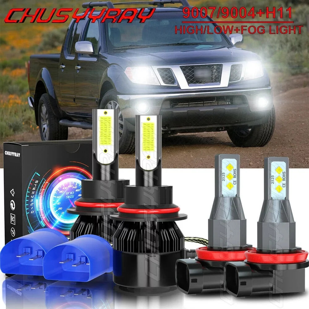 For Nissan Frontier 2005-2017 2018 - 4Pc LED Headlight Hi-Low + Fog Light Bulbs