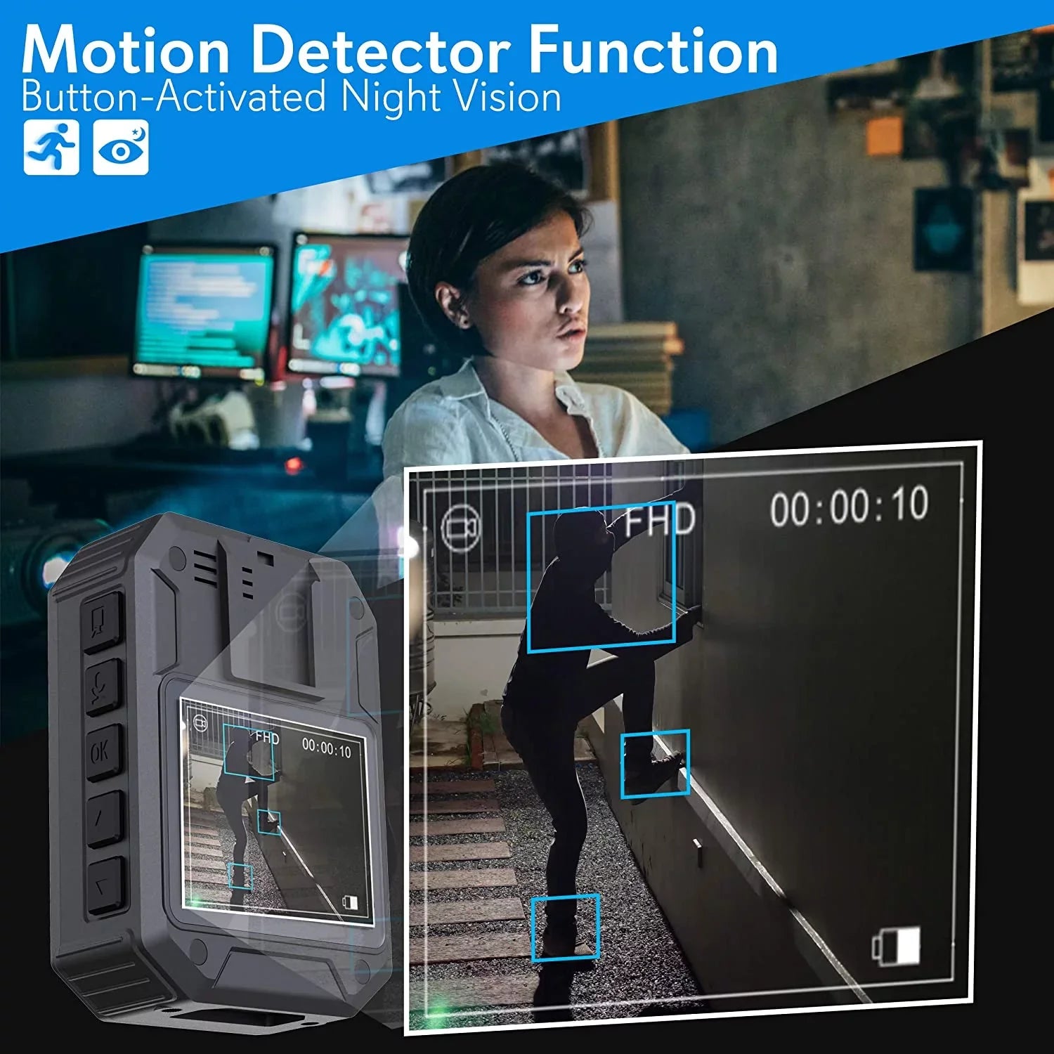 Police Security Video Body Camera - HD 1920x1080p Rechargeable Wireless Waterproof Wearable Law Enforcement Mini Surveillance Cam, Audio Video Recording, Night Vision, Motion Detector - PPBCM8