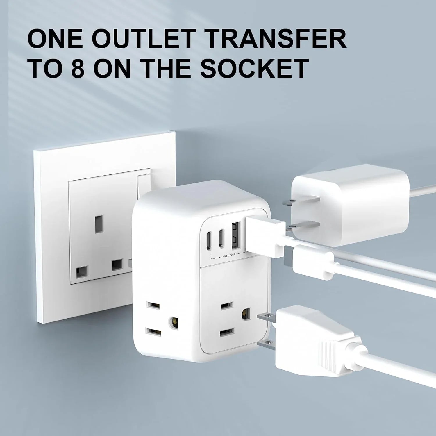 US to UK Plug Adapter, Foldable UK Travel Plug Adapter, Type G Power Adapter with 4 Outlets 4 USB Ports(2 USB C) Travel Essentials Plug with Bag for USA to Qatar Ireland England Kenya Dubai London