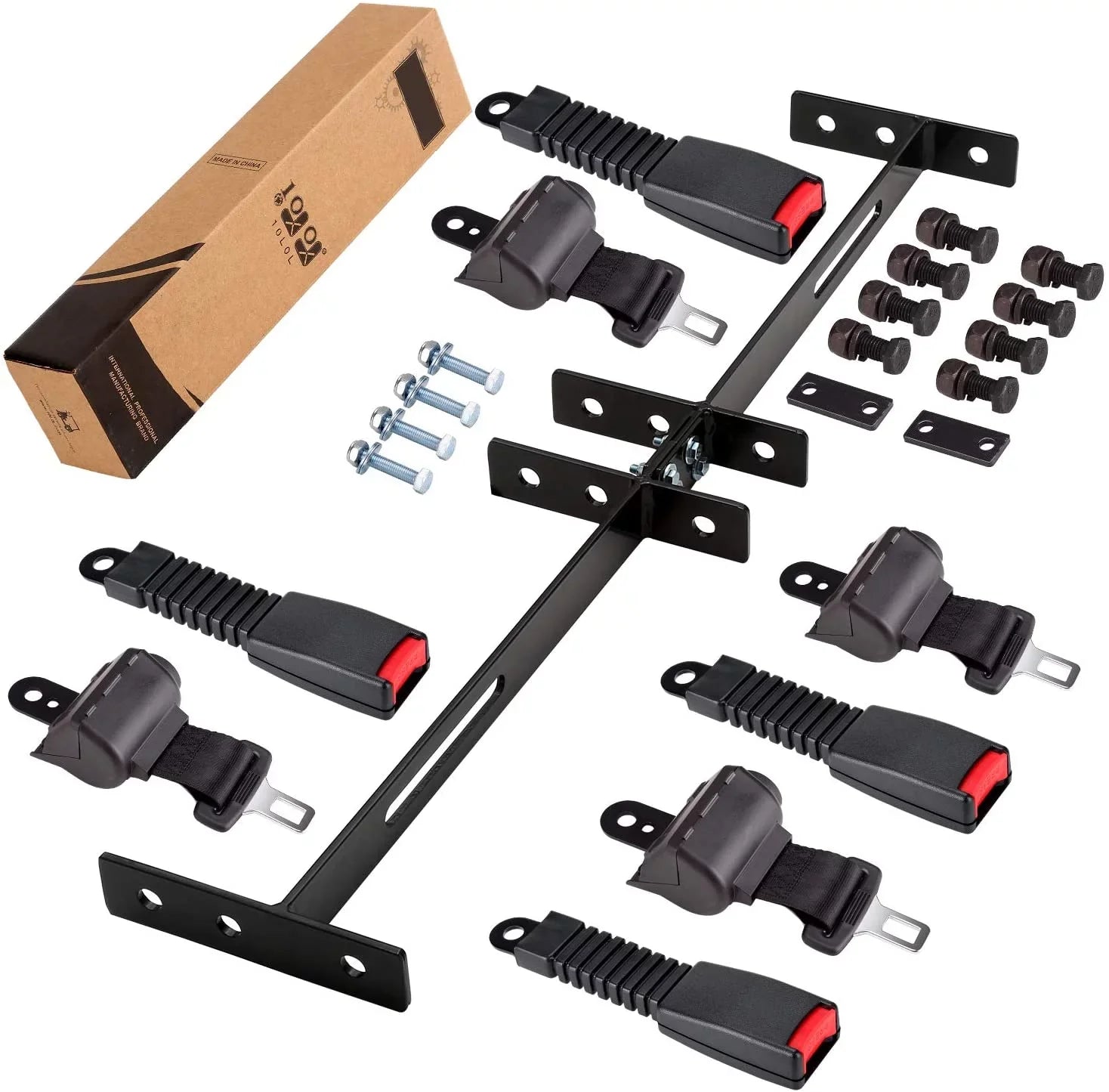 10L0L Golf Cart Seat Belts & Bracket Kit for Yamaha EZGO Club Car 4 Seater Cart, Black