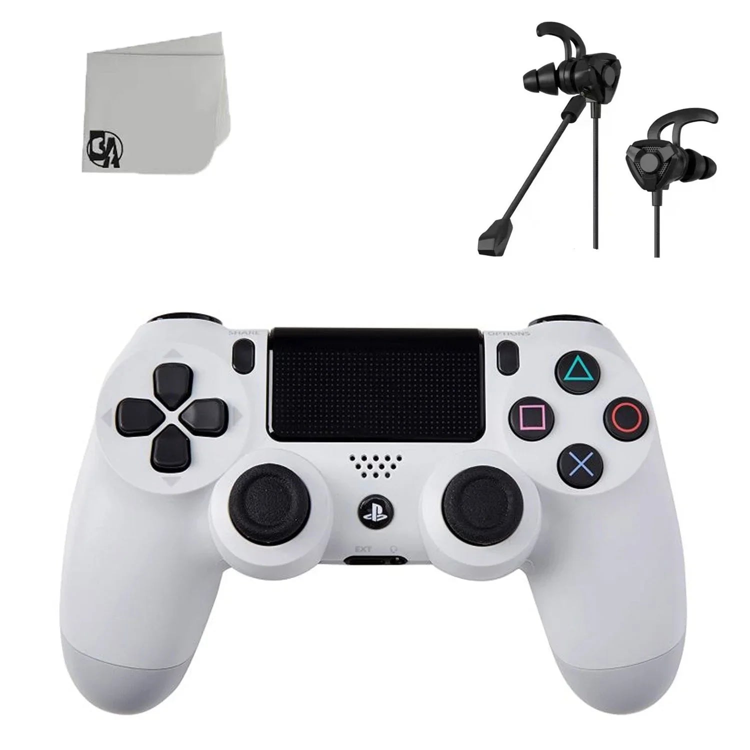 PS4 DualShock Wireless Controller Bundle - White - With Earbuds Like New with BOLT AXTION