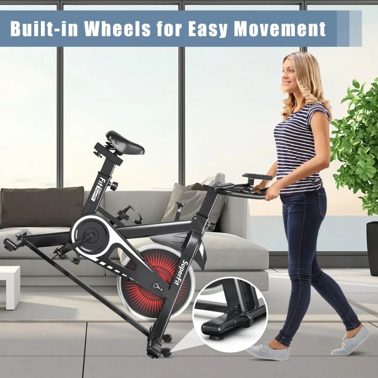 FEIKUQI Exercise Bicycle, Adjustable Resistance Silent Belt Drive, Gym Indoor Stationary Bike, Red