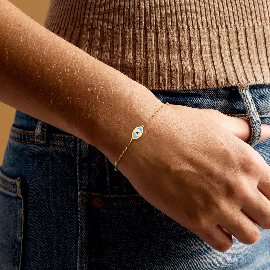 RS Pure by Ross-Simons Italian 14kt Yellow Gold Evil Eye Bracelet With Multicolored Enamel, Women's, Adult
