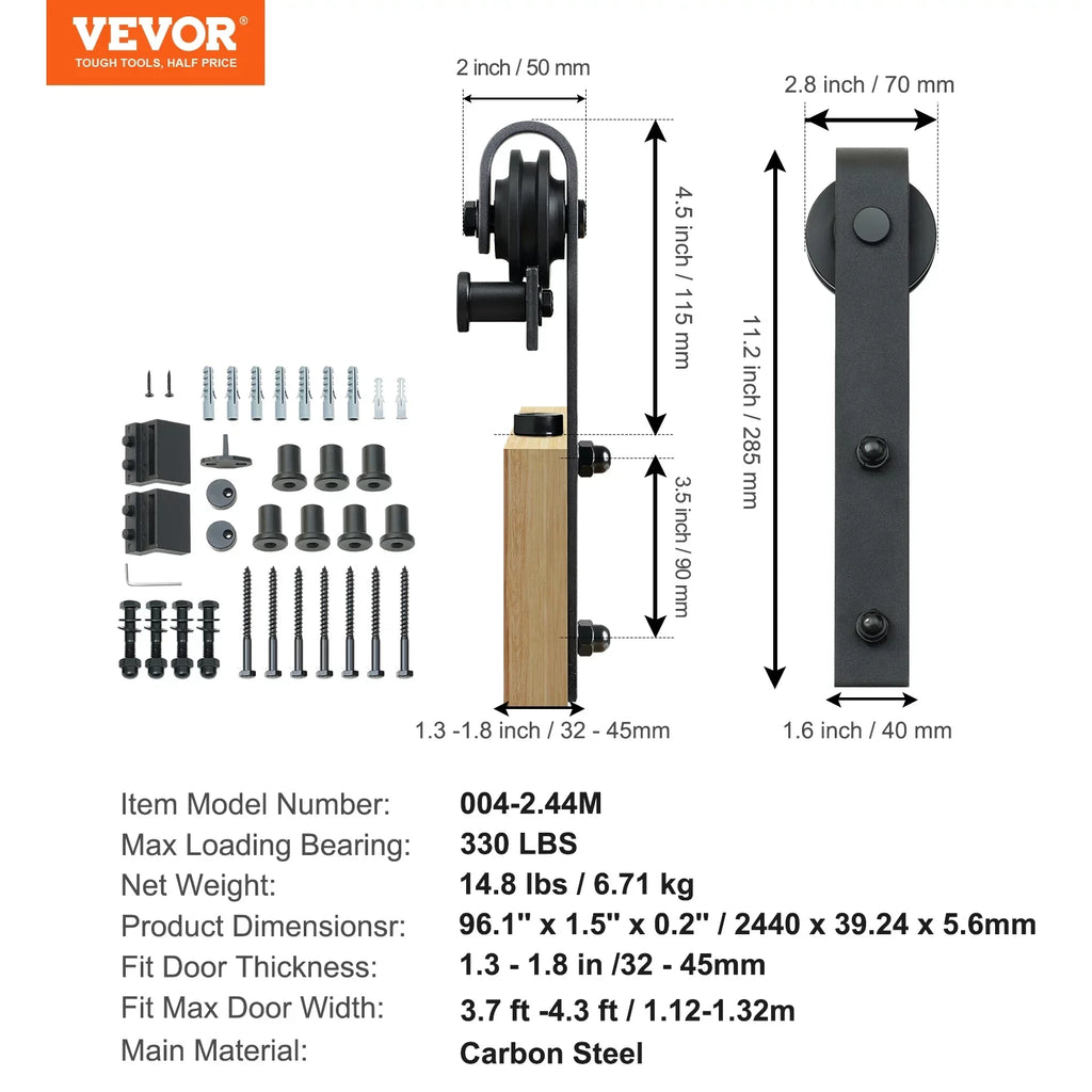 BENTISM 8FT Sliding Barn Door Hardware Closet Track Kit for Single Door J Hanger