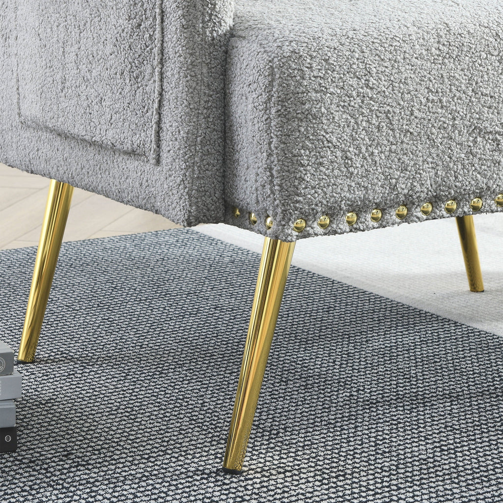 30 "W Modern Chesterfield Tufted Upholstered Chair with Deep Buttons, Living Room Chair, Comfortable Armchair, Gold Hardware Legs, Tufted Chair for Reading or Relaxing, GREY TEDDY