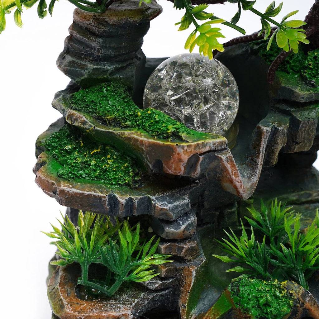 ZhdnBhnos Rockery Waterfall Water Fountains Desktop Ornament Indoor Feng Shui Zen Table Decoration with LED Light