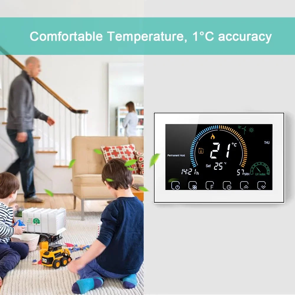 95-240V Smart Programmable 5+1+1 Six Periods Voice APP Control Backlight LCD / Gas Boiler Heating Thermoregulator with Index Humidity Display Lock Function Suitable with Echo Home Tma