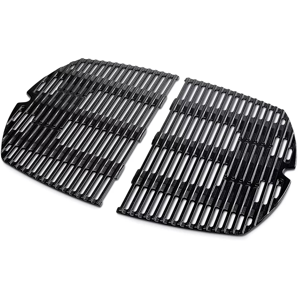 Weber 7646 Cast Iron Cooking Grates for Weber Q 300/3000 Series Grills Bundle with Generic Aluminum Drip Pans Set of 3 and Grill Shield Barbecue Waterproof Outdoor Protection