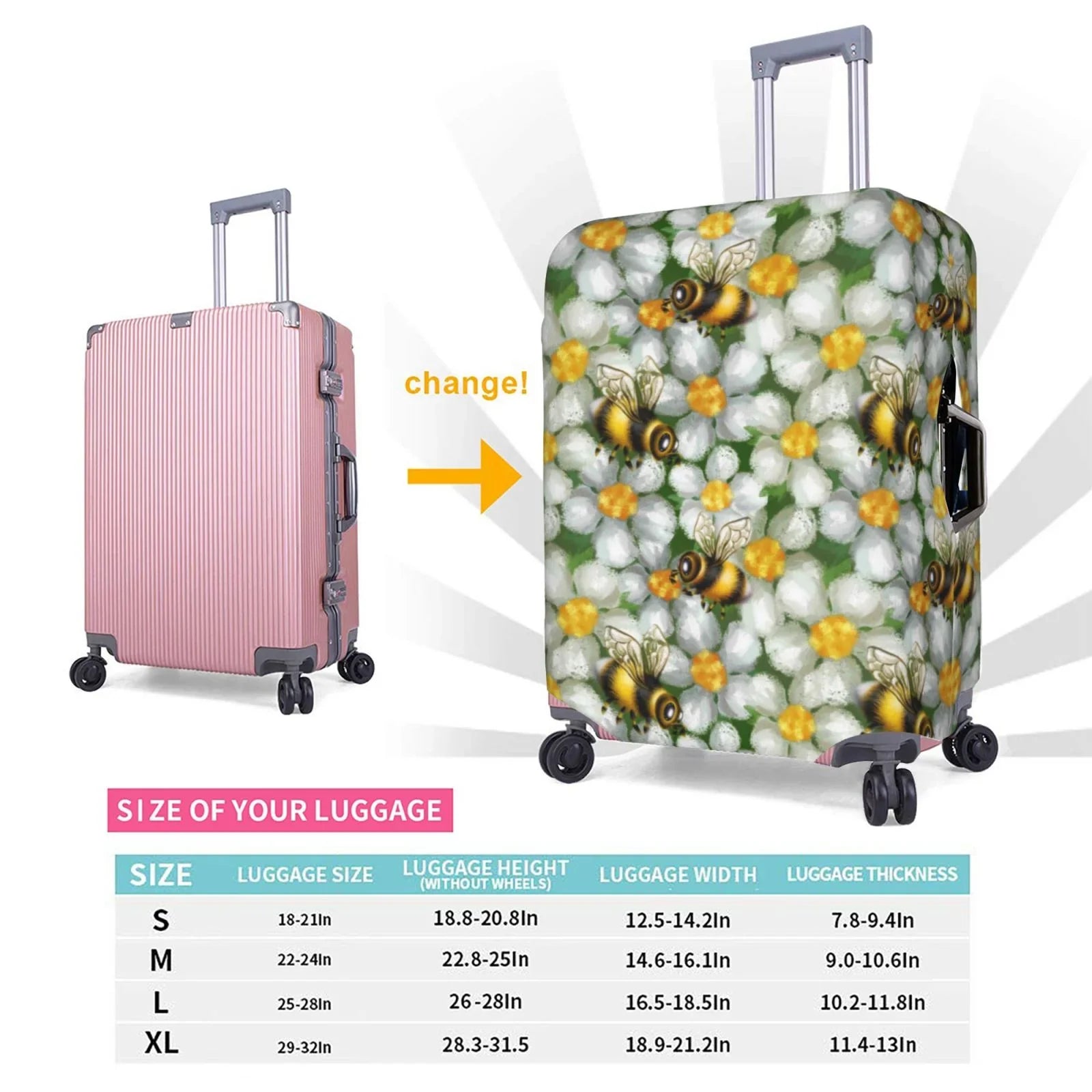Kll Bees And Flower Luggage Wrap Suitcase Wrap Suitcase Protector-