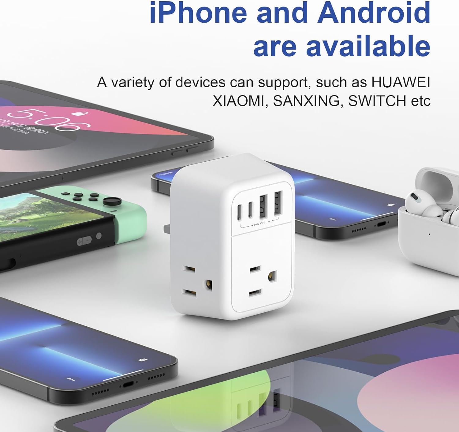US to UK Plug Adapter, Foldable UK Travel Plug Adapter, Type G Power Adapter with 4 Outlets 4 USB Ports(2 USB C) Travel Essentials Plug with Bag for USA to Qatar Ireland England Kenya Dubai London