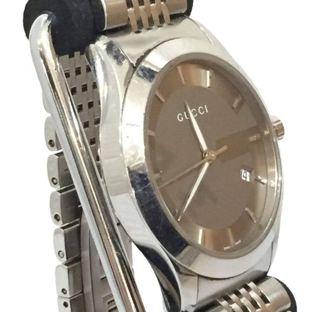 Pre-Owned GUCCI 126.4 G Timeless Brown Dial SS Stainless Steel Silver Analog Watch Men's Date Quartz IT26SVZ67548 RK1056D (Good)