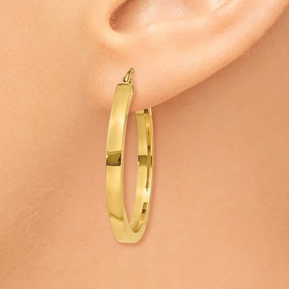 Real 14kt Yellow Gold 2x3mm Princess Square Tube Hoops; for Adults and Teens; for Women and Men