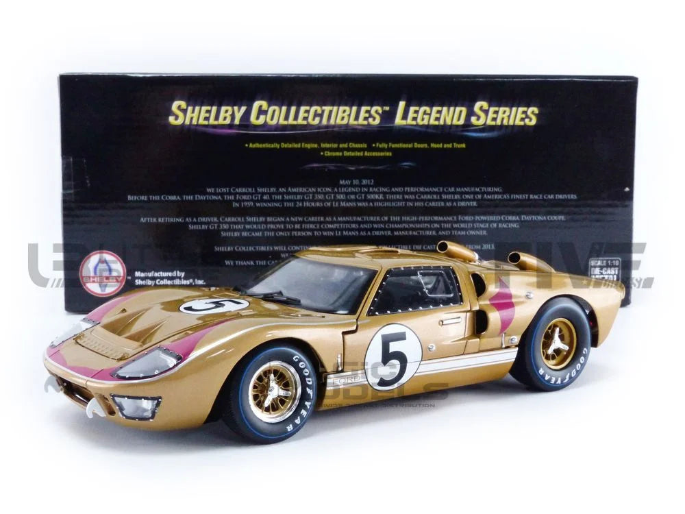 1966 Ford GT-40 MK II #5 Gold Le Mans 1/18 Diecast Model Car by Shelby Collectibles
