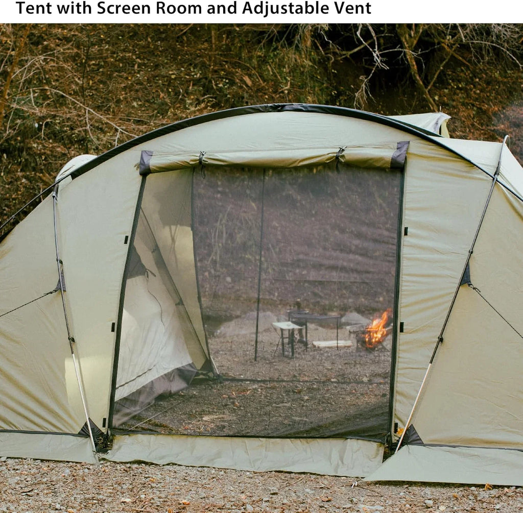 YANPO Glamping Tent with Porch, 2/3/4/5/6 Person Strong Climate Camping Tent, Large Family Tent with Room Divider, Easy Setup Tent with Screen Room