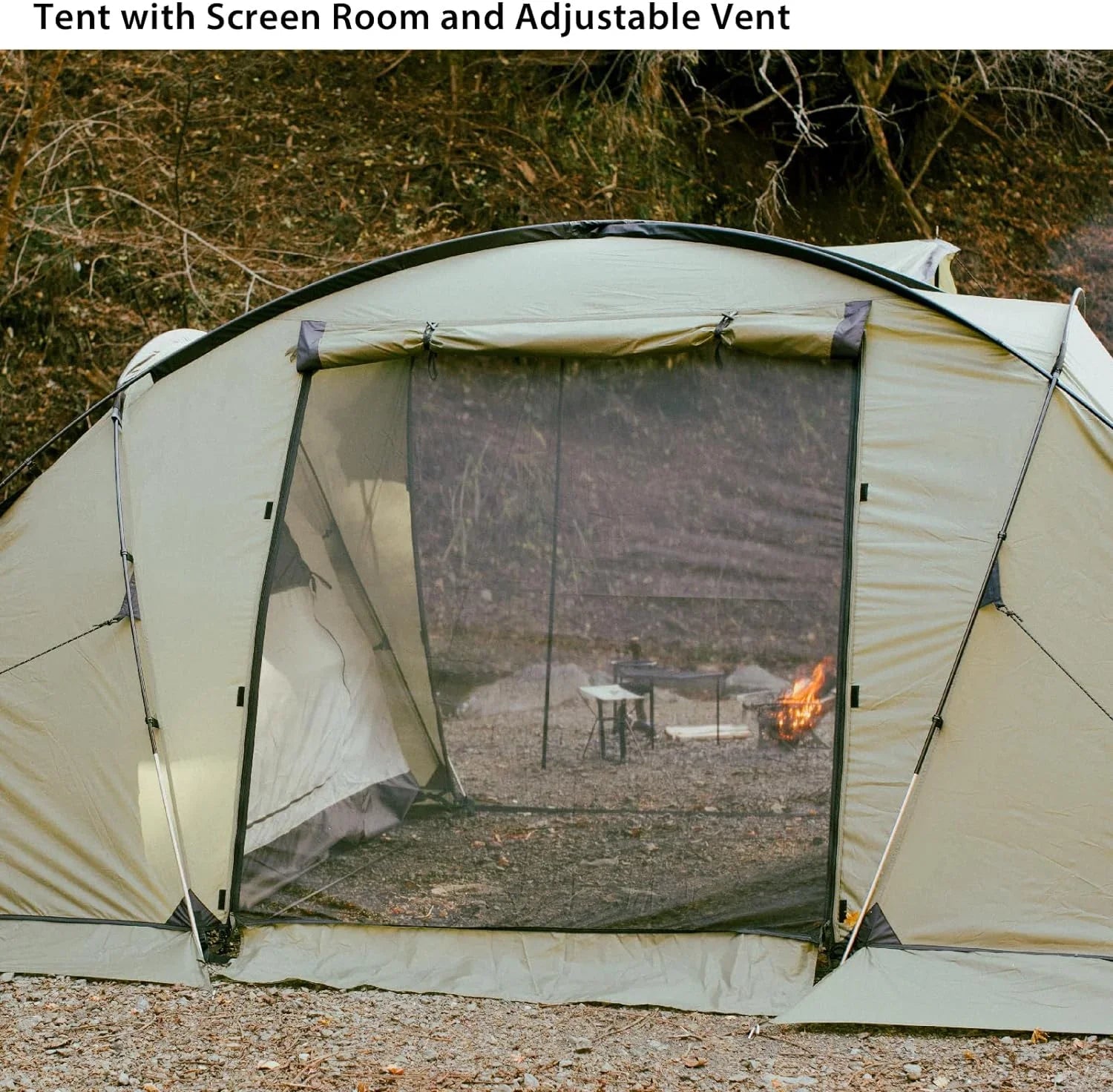 YANPO Glamping Tent with Porch, 2/3/4/5/6 Person Strong Climate Camping Tent, Large Family Tent with Room Divider, Easy Setup Tent with Screen Room