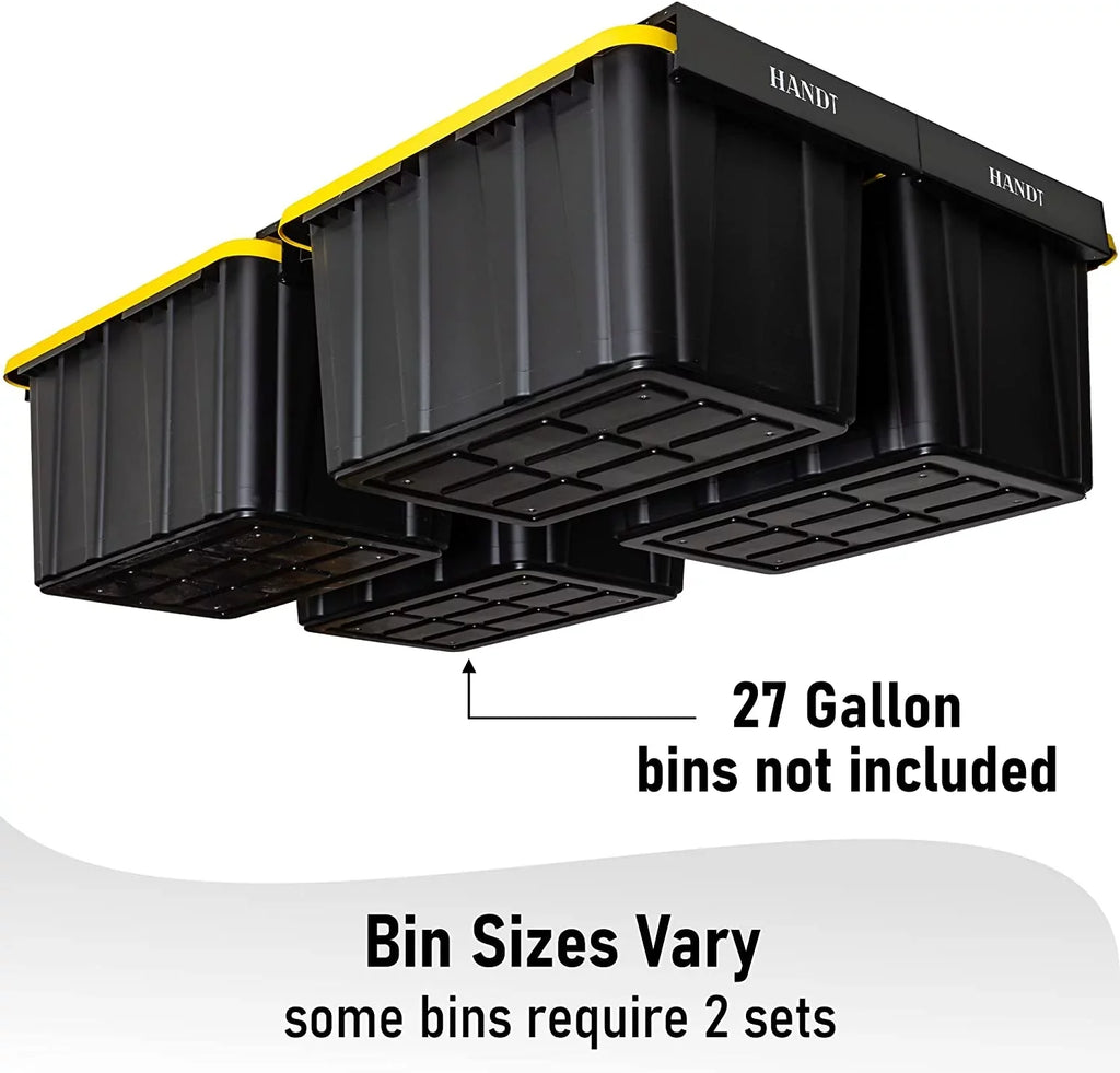 WAGEE Overhead Garage Storage Rack, Ceiling Racks, Bin Organization System, Heavy Duty Metal Rack For Container, Supports Most Bins (Black, 4 Sets)