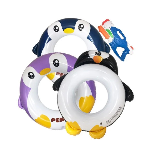 Yejaeka Kids 3 Penguin Print Swim Ring + 1 Large Capacity Water Gun