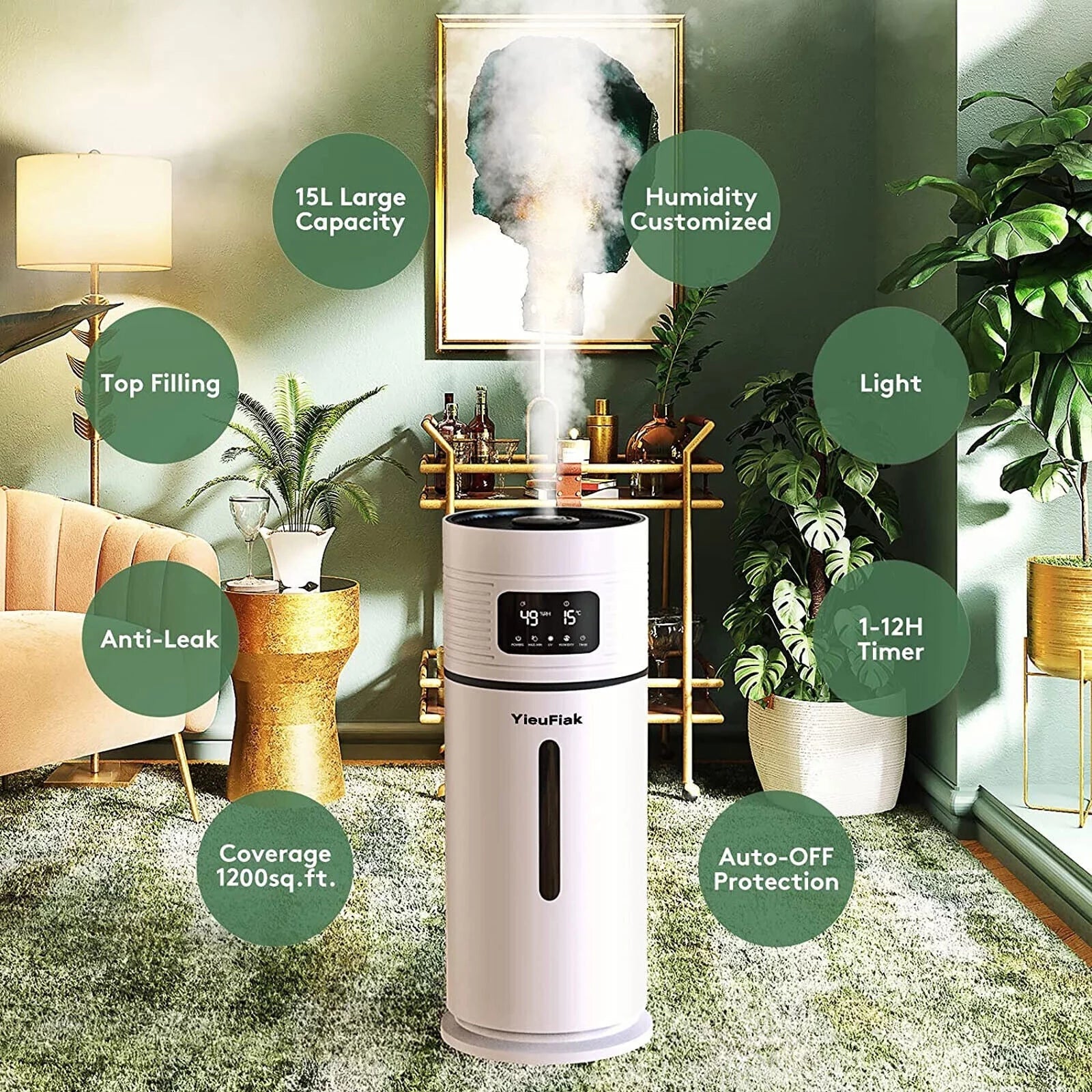 DENEST 4 Gal Commercial Large Humidifiers Style Industrial 360° Humidifier Whole-House