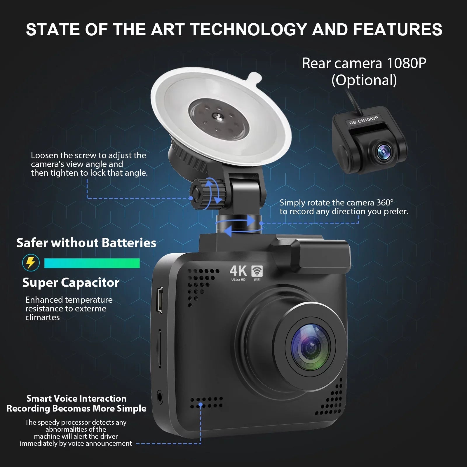 4K Dash Cam for Cars, Dash Cam Front and Rear with Night Vision, 2160P FHD Car Camera, 170° Wide Angle Driving Recorder with G-Sensor, Parking Monitor, Loop Recording, WDR, Built-in WiFi & GPS