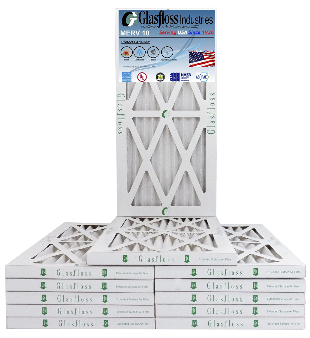 Glasfloss 14x18x1 - MERV 10 -Qty:12 - Furnace Air Filter - Made in USA (Actual Size: 13.5 x 17.5x7/8 inch)
