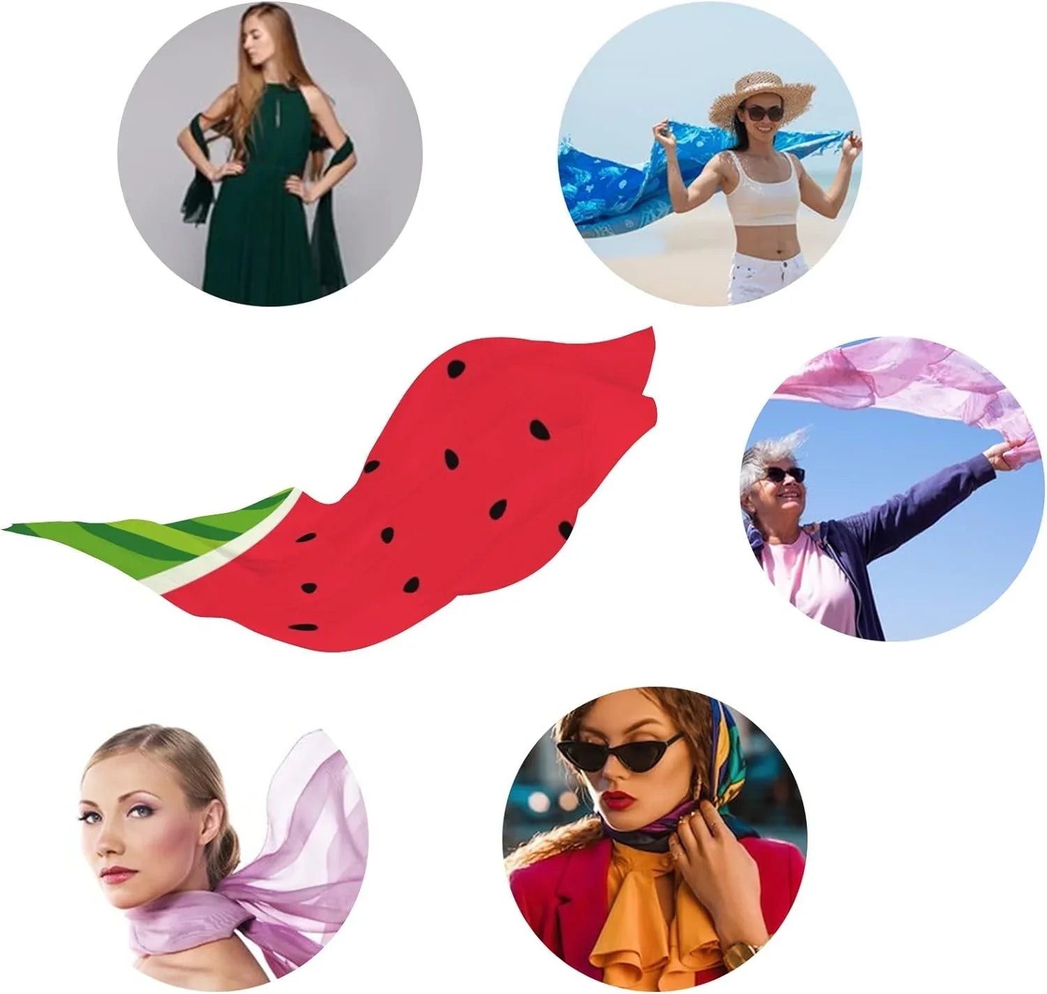 Hyjoy Watermelon Slice Seed And Skin Long Silk Neck Scarf Lightweight Shawl Wrap Scarves for Women Girls