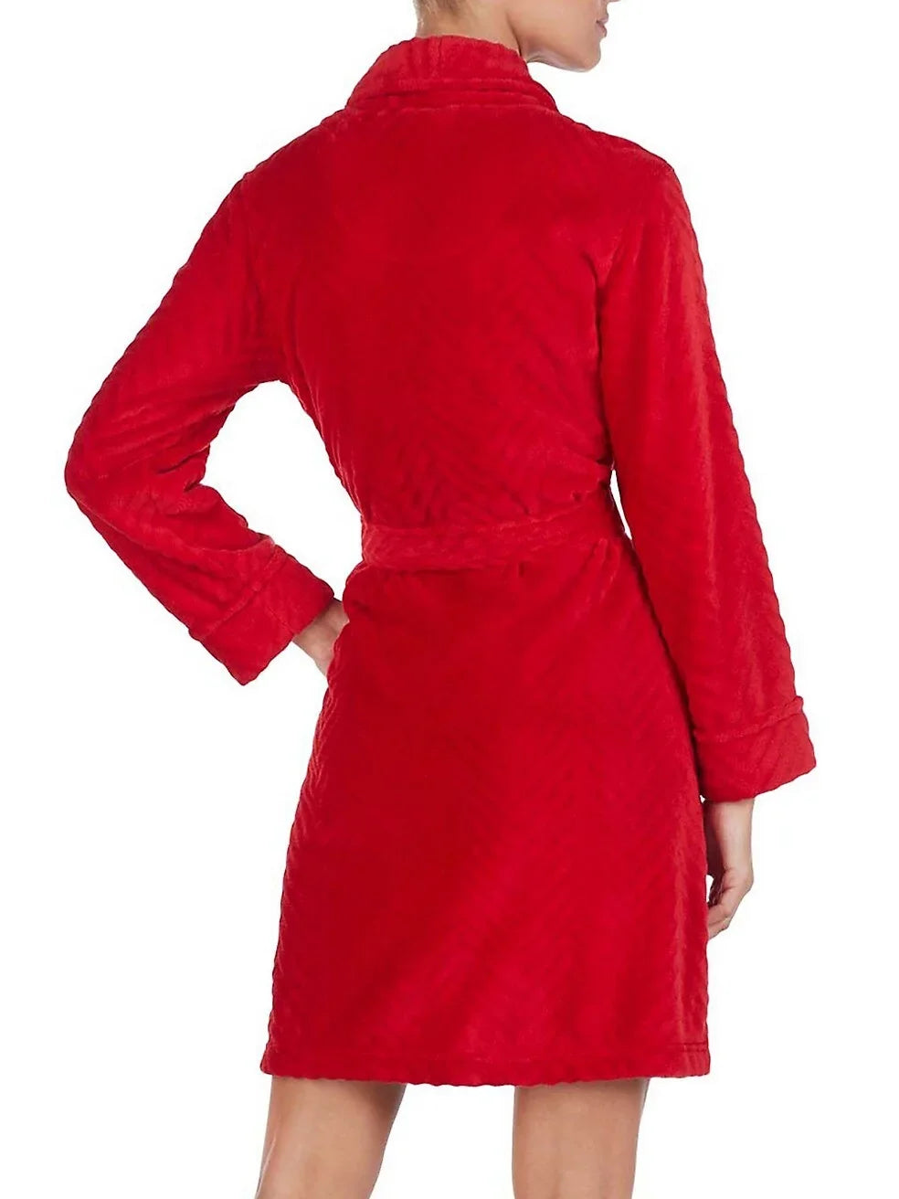 Lauren Ralph Lauren So Soft Herringbone Short Wrap Robe - Red, Size X-Small