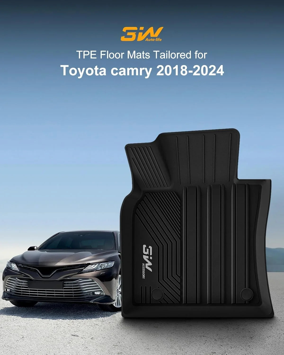 3W Floor Mats & Cargo Liner for Toyota Camry 2018-2024 ONLY FWD TPE All Environment Custom Fit Floor Liner and Trunk Mat for Camry FWD (Not for Hybrid or AWD)