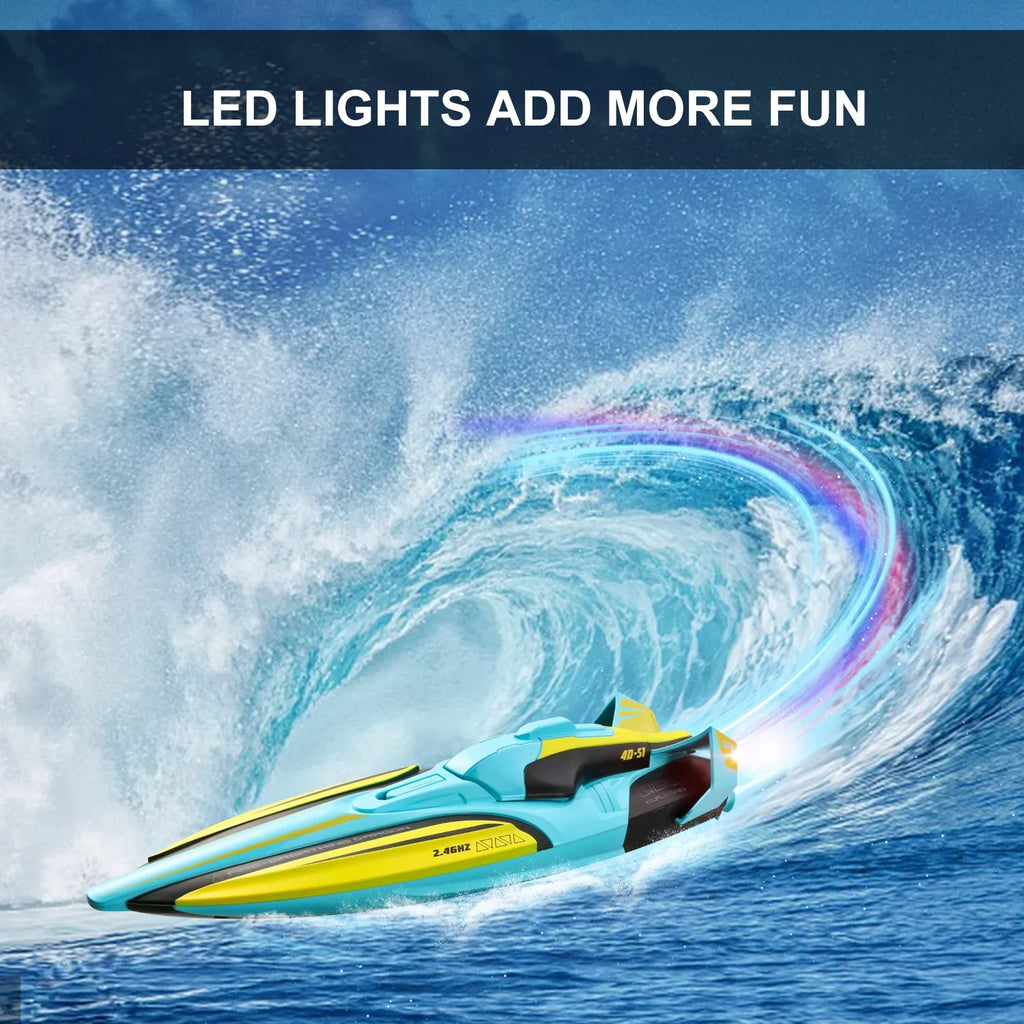 4DRC S1 RC Vessel - Remote Control Ship for Pools and Lakes, 4 Channel 2.4GHZ Remote Control, and Rechargeable Watercraft Battery，Yellow