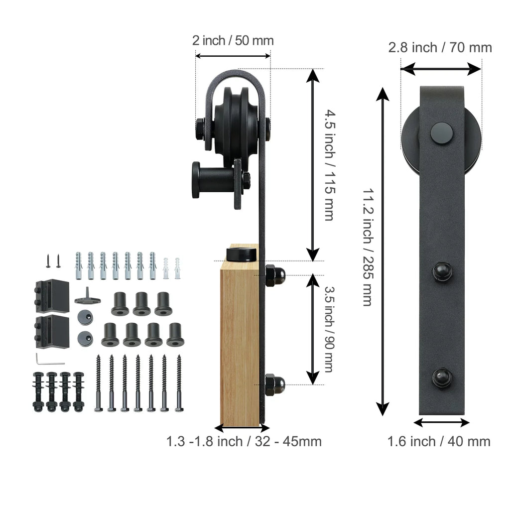 BENTISM 8FT Sliding Barn Door Hardware Closet Track Kit for Single Door J Hanger