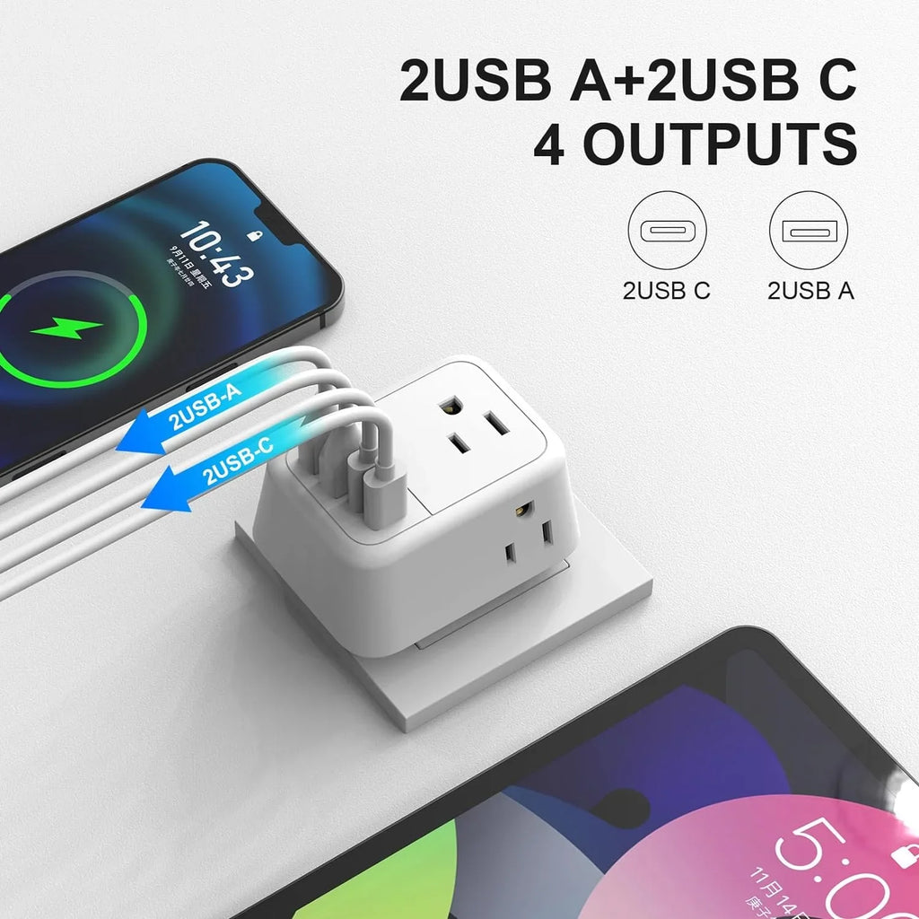 US to UK Plug Adapter, Foldable UK Travel Plug Adapter, Type G Power Adapter with 4 Outlets 4 USB Ports(2 USB C) Travel Essentials Plug with Bag for USA to Qatar Ireland England Kenya Dubai London