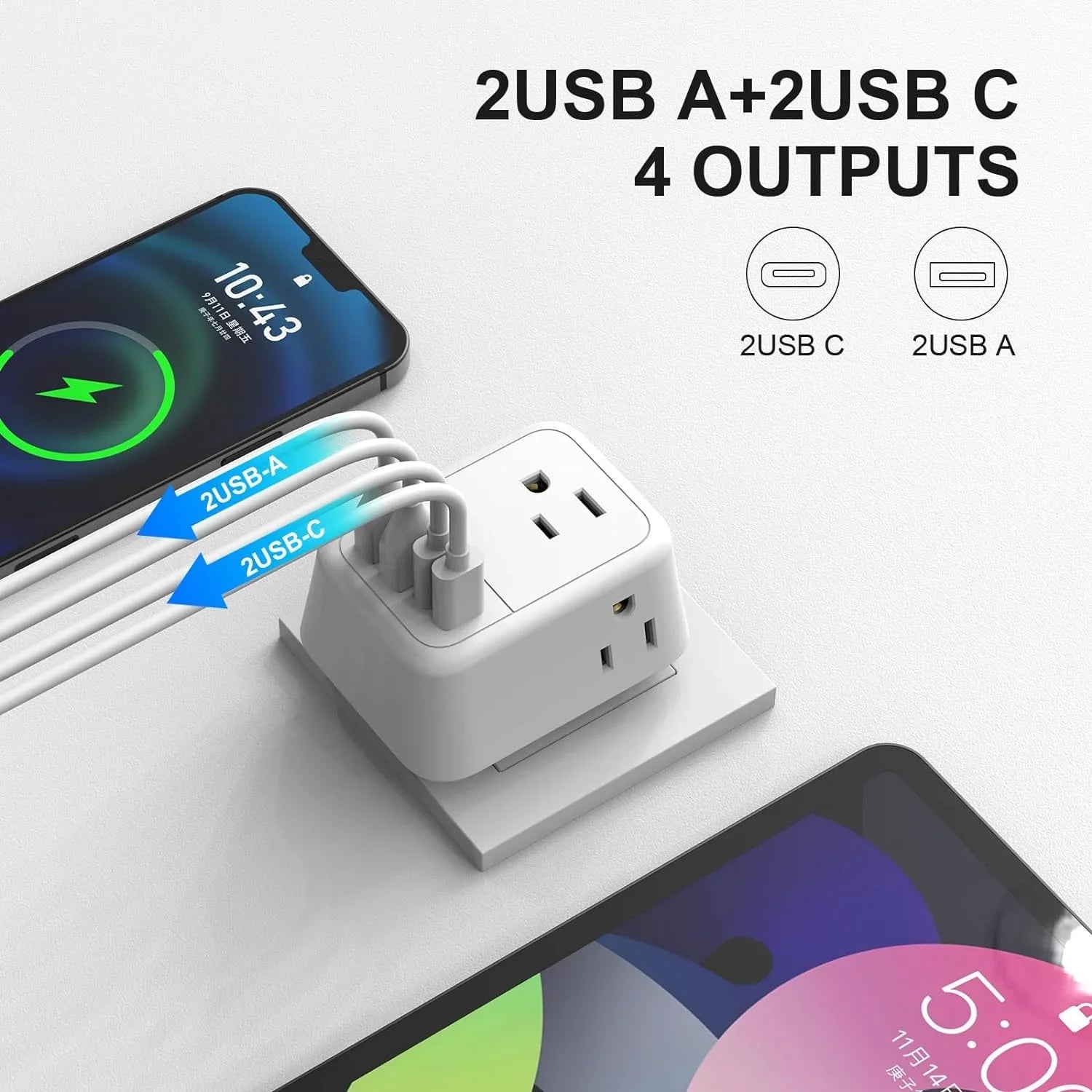 US to UK Plug Adapter, Foldable UK Travel Plug Adapter, Type G Power Adapter with 4 Outlets 4 USB Ports(2 USB C) Travel Essentials Plug with Bag for USA to Qatar Ireland England Kenya Dubai London