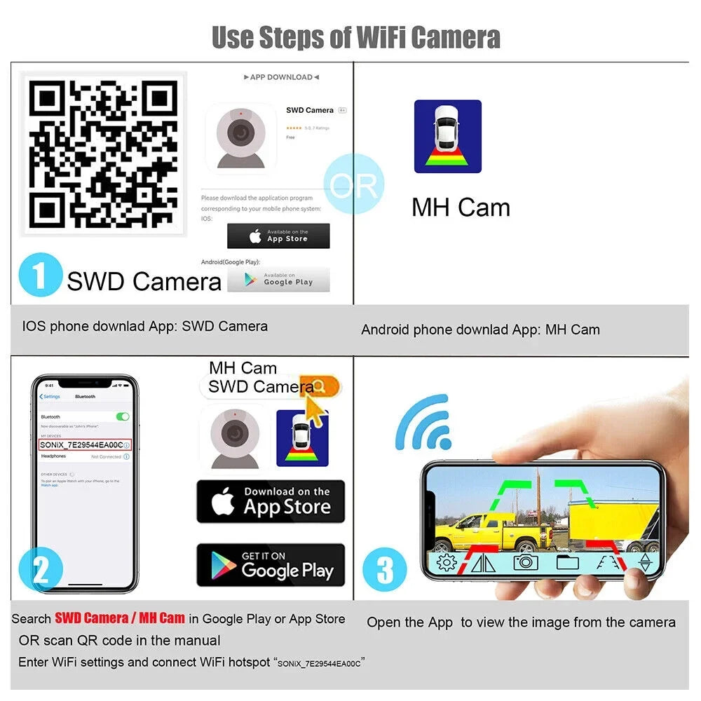 JahyElec WiFi Wireless Backup Camera, Magnetic Mount, 9600mAh Battery, Excellent for Front/Rear View